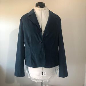 EUC XL Cato Blazer Womens Blue button front suede feeling embroidered back C3700